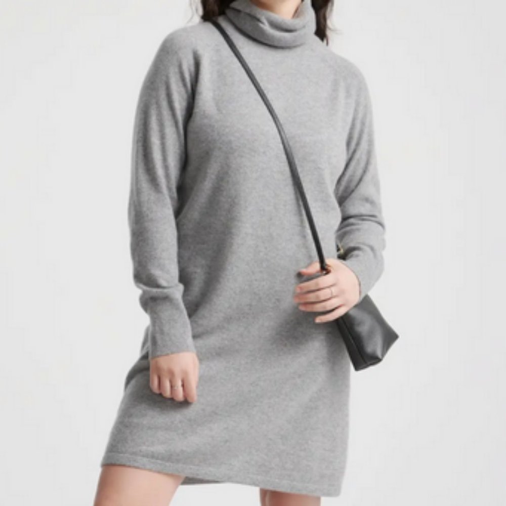 Quince cashmere turtleneck sweater dress, S, soft gray